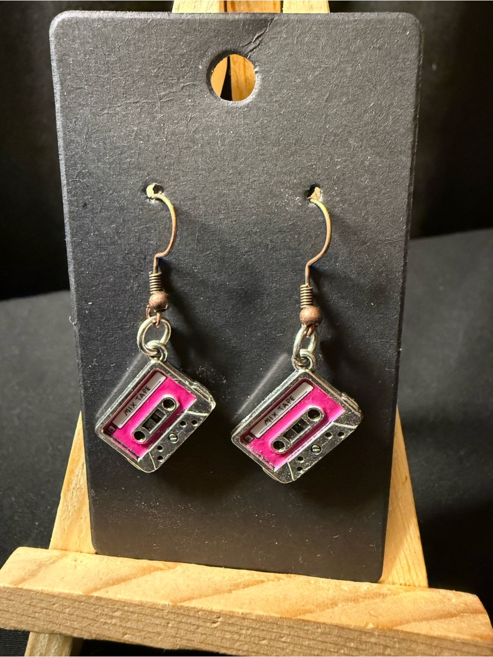 Pink Cassette Tape Drop Earrings - Retro Music Earrings